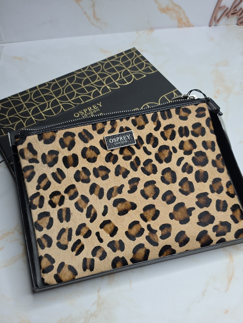 Osprey London Leopard Print Zip Pouch - Tan & Black